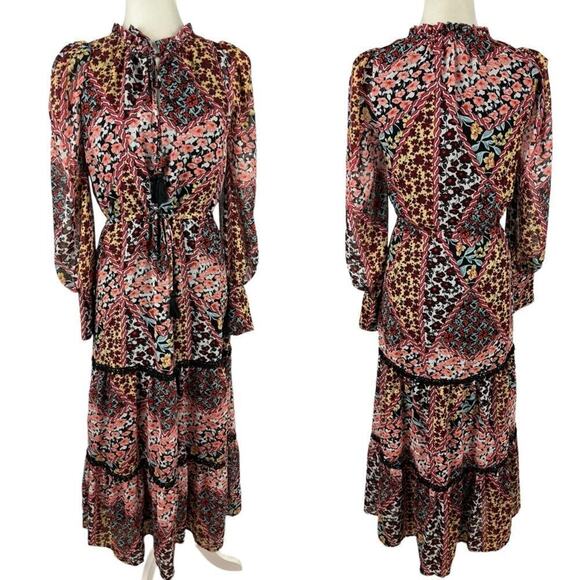 NWT Allison NY Gigi Maxi Dress Floral Patchwork Long Sleeve Bohemian Size Small - Picture 2 of 16